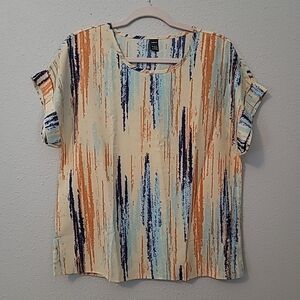 Ranlege Scoop Neck Top Size L Blues, Orange & Cream